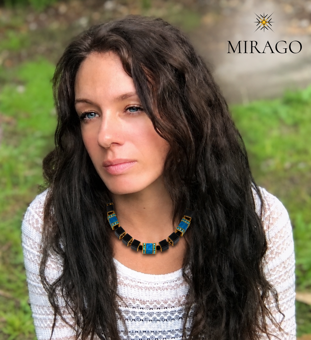 Onyx/Blue Necklace 43-26-G