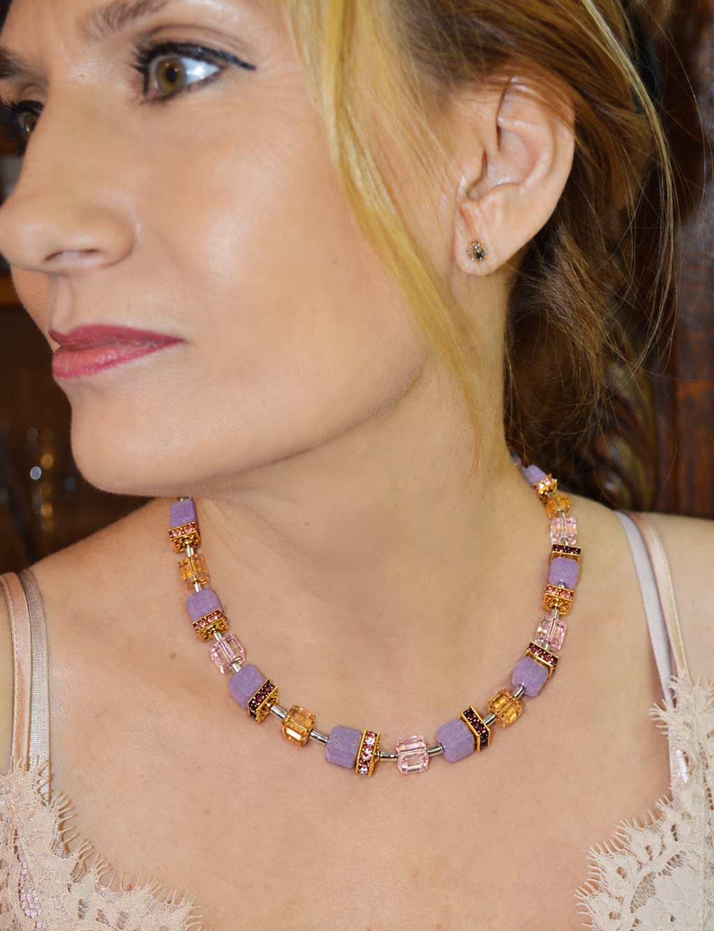 Lilac/Orange Necklace 5-26-G