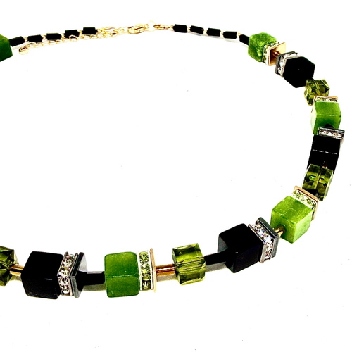 Black Onyx/Olive Crystal Necklace 62-26-g