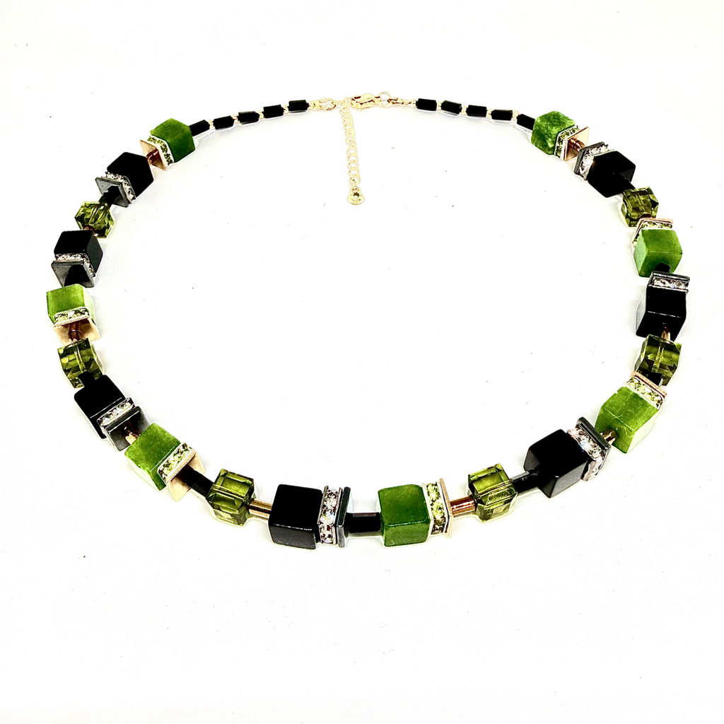 Black Onyx/Olive Crystal Necklace 62-26-g
